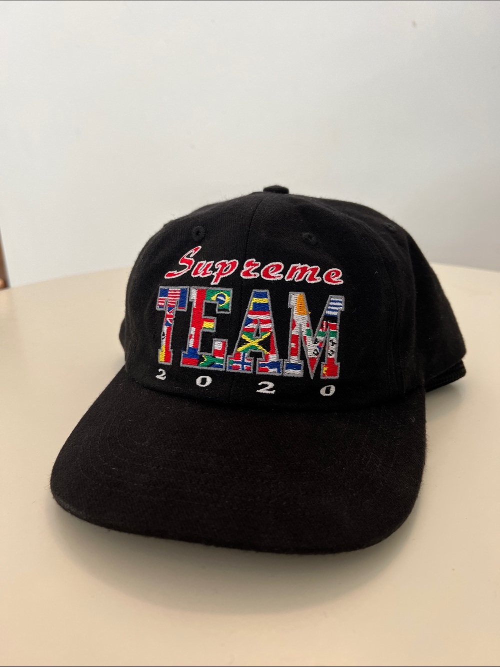 Supreme Black Kids' Team 2020 Cap with Multicolor Flag Embroidery